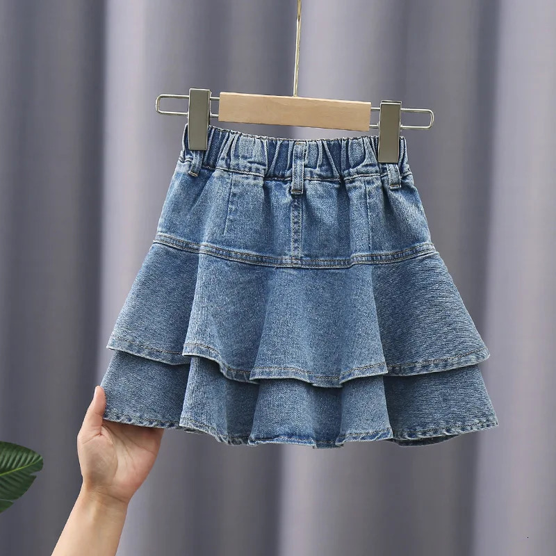 Elegant Kids ner Summer Double Layer Denim Skirt for Children Girls Fashion Streetwear Flounce Overlap Mini Jeans 260207
