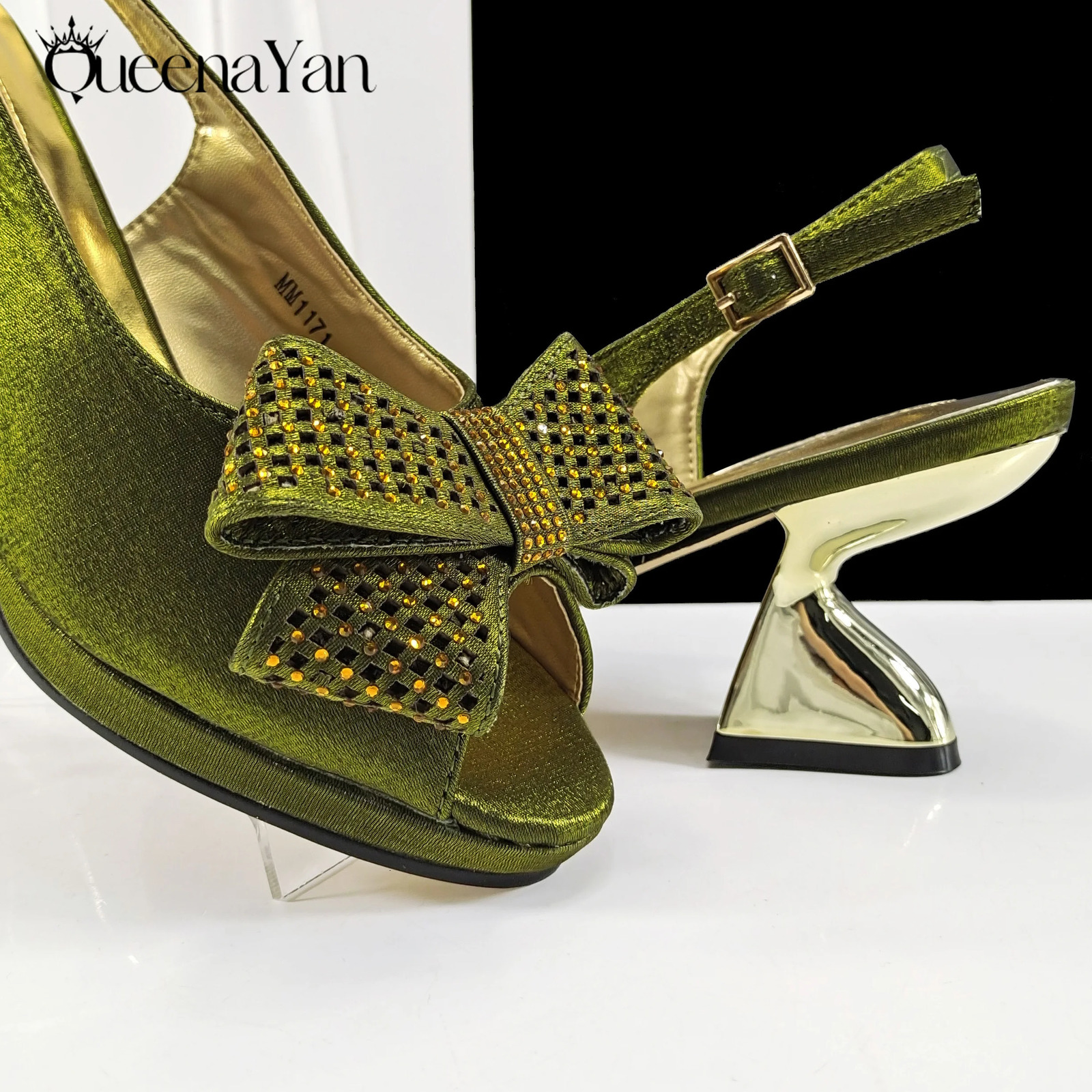 2025 n African Shoes Bag Set in Olive Open Toe Comfortable Womens High Heels on Instagram 260208