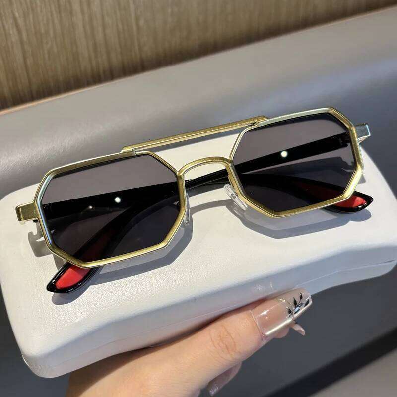 Retro Steam-Punk Sunglasses For Men With Polygonal Ddesign Large Frame Car-Specific Premium Quality UV Protection Edgy Chic Y260207