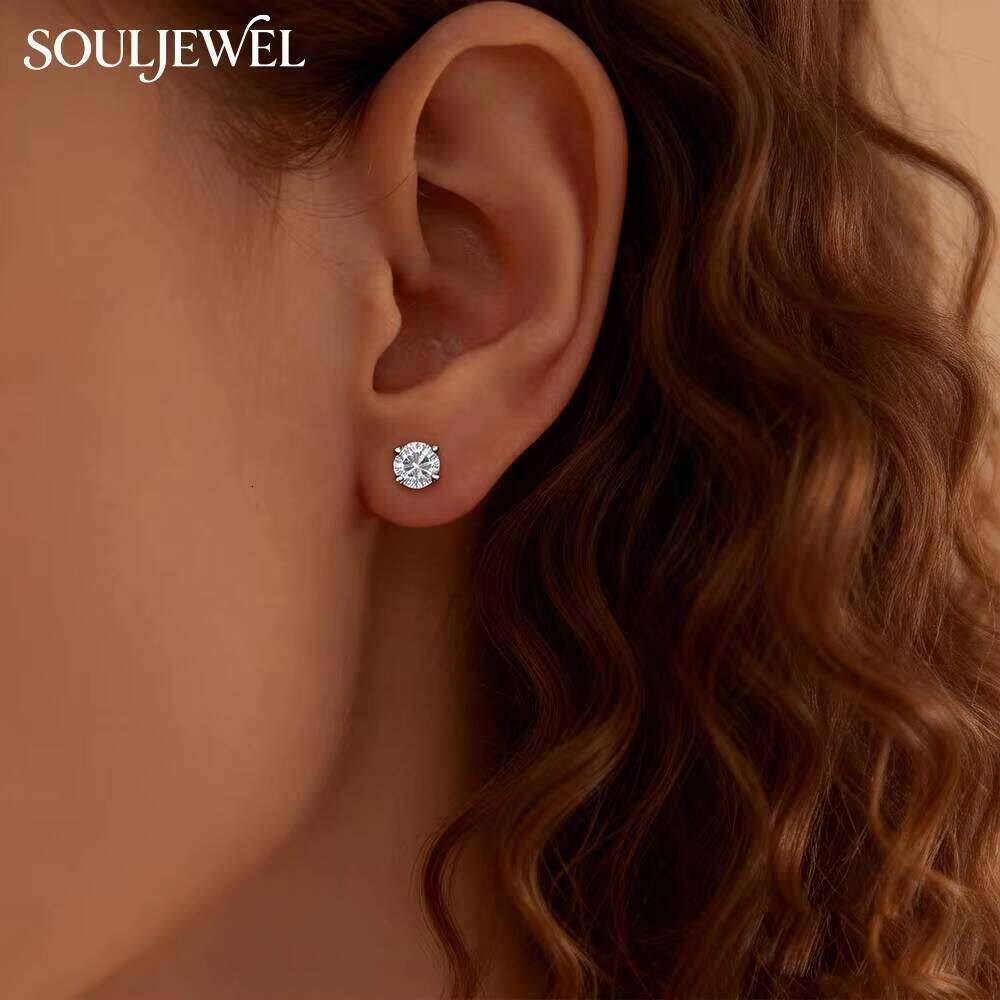 925 Sterling Silver Rhodium Plated Moissanite Stud Earrings Classic Claw Setting Round Brilliant Cut Hypoallergenic