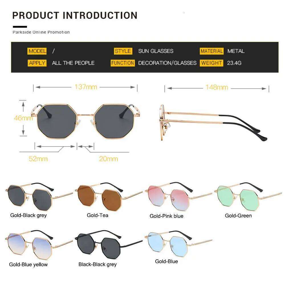 Polygon Sun Glasses Metal Small Frame Square Sunglasses for Men Women UV Protection Shades Eyewear Fashion Accessory Y260207