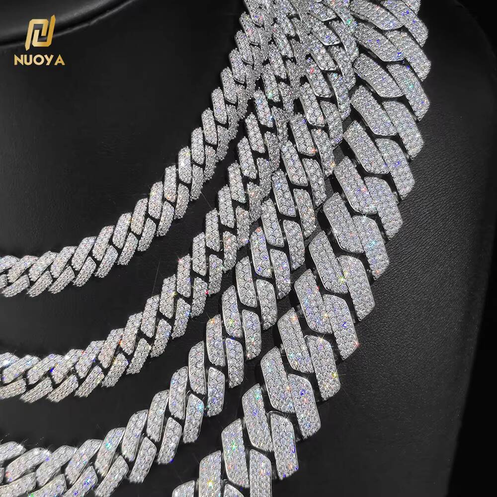 Hip Hop Jewelry 10/12/15/20mm Diamond Cuban Link Necklace for Men Silver Plated Miami Cuban Iced Out vvs moissanite Prong Cuban Link Chain