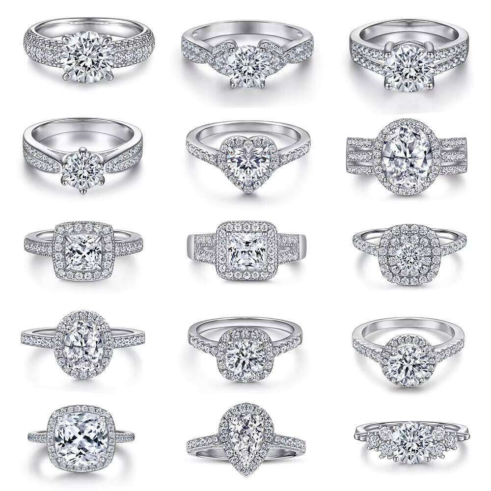 925 Sterling Silver Moissanite Fine Jewelry With 18K White Gold Plating Round Shape Wedding Ring For Women