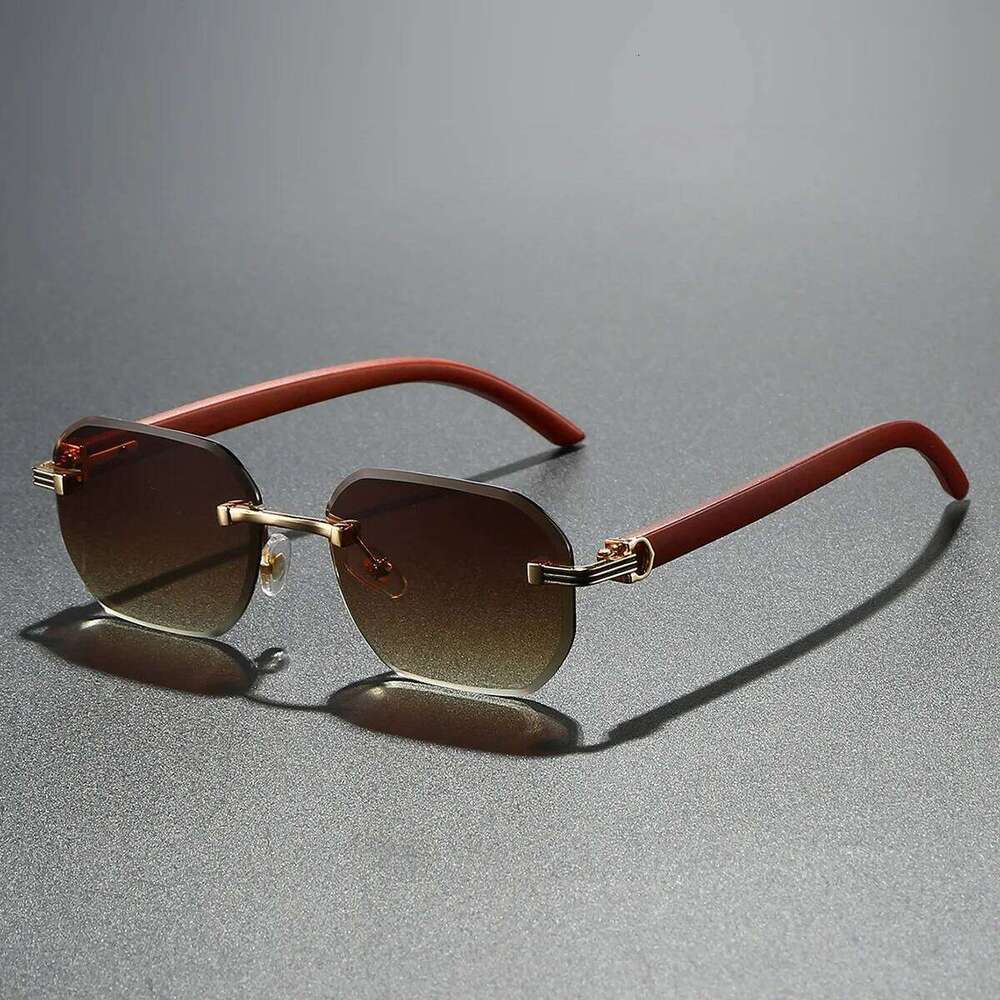 Trendy Rimless Sunglasses for Men Women Frameless Rectangle Wood Frame Sun Glasses Retro Shades Summer Traveling Eyewear UV400 Y260207