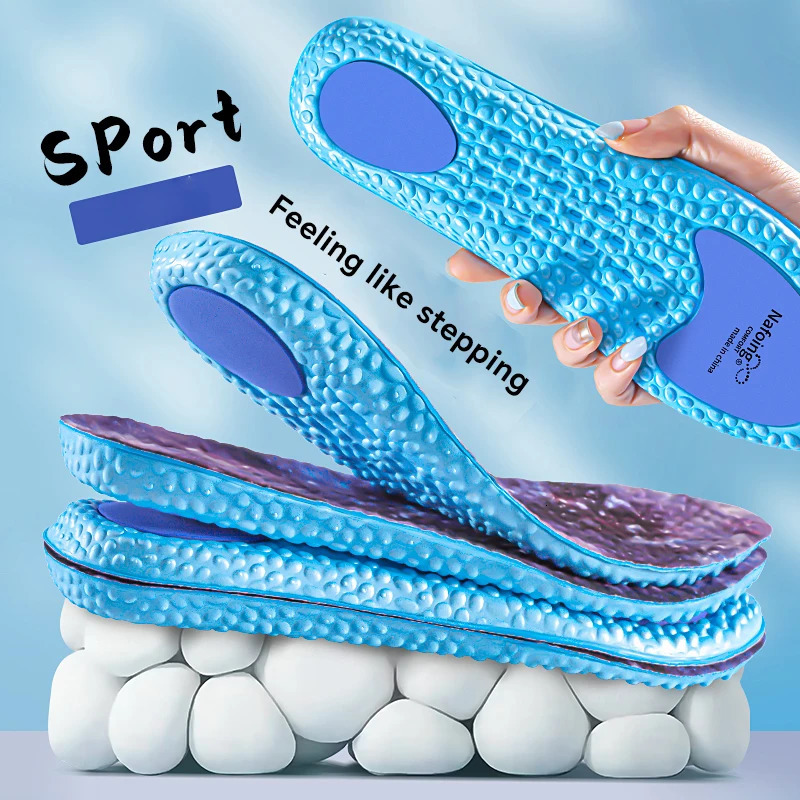 1Pair Sport Insoles for PU Blue Shoes Sole Breathable Arch Support Anti slip shock absorption to Sport Running Traveling Insole 260124