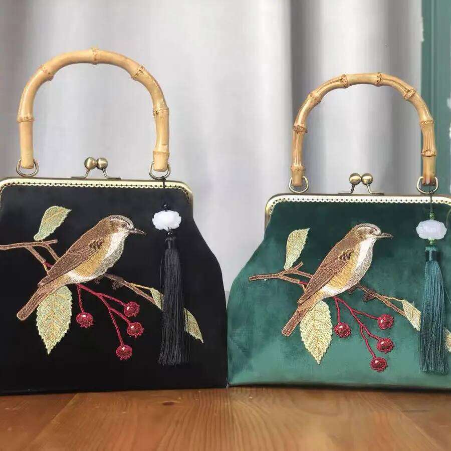 Embroidery Bird Fringe Wood Hand Vintage Fashion Tote Women's Handbags Purses Chain Women Shoulder Crossbody Bag Bags