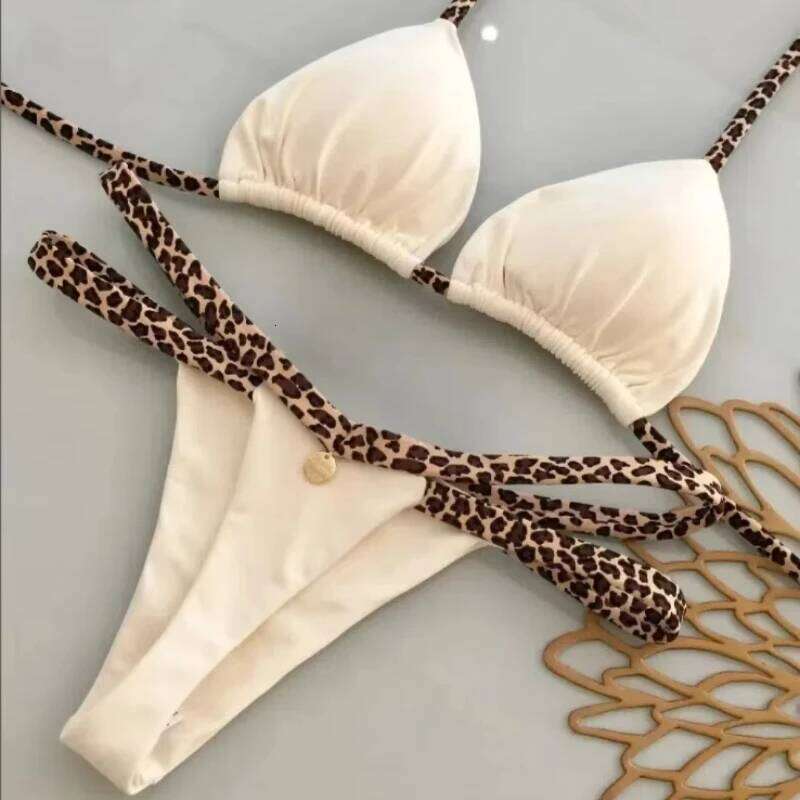 New Women Beach Vacation Swimwear Leopard Printed Sexy Bikini Set Beachwear Swimsuit Thong Bathing Suit Biquinis C260207