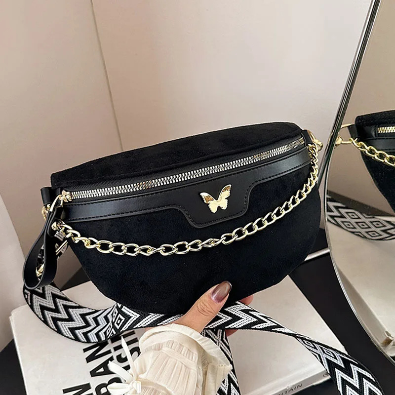 Faux Suede Chest Bag Bohemia Women Waist Bag PU Leather Handbag Chain Waist Pack Adjustable Strap Fashion Shoulder Crossbody Bag 260130