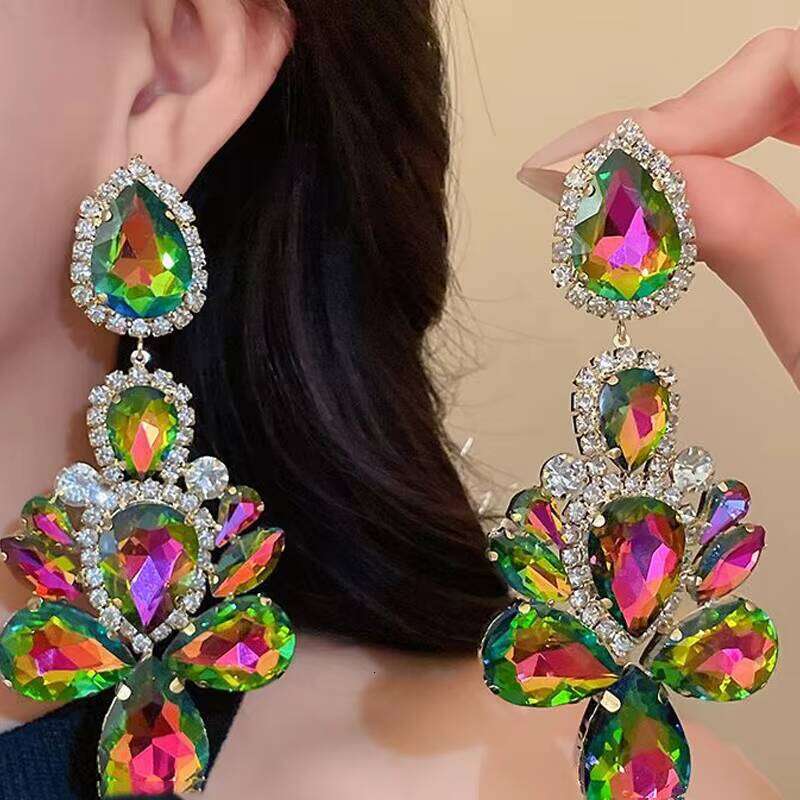Wholesale Silver Needle Diamond Rhinestone European-Style Exaggerated Trendy Drop Earrings Women Party