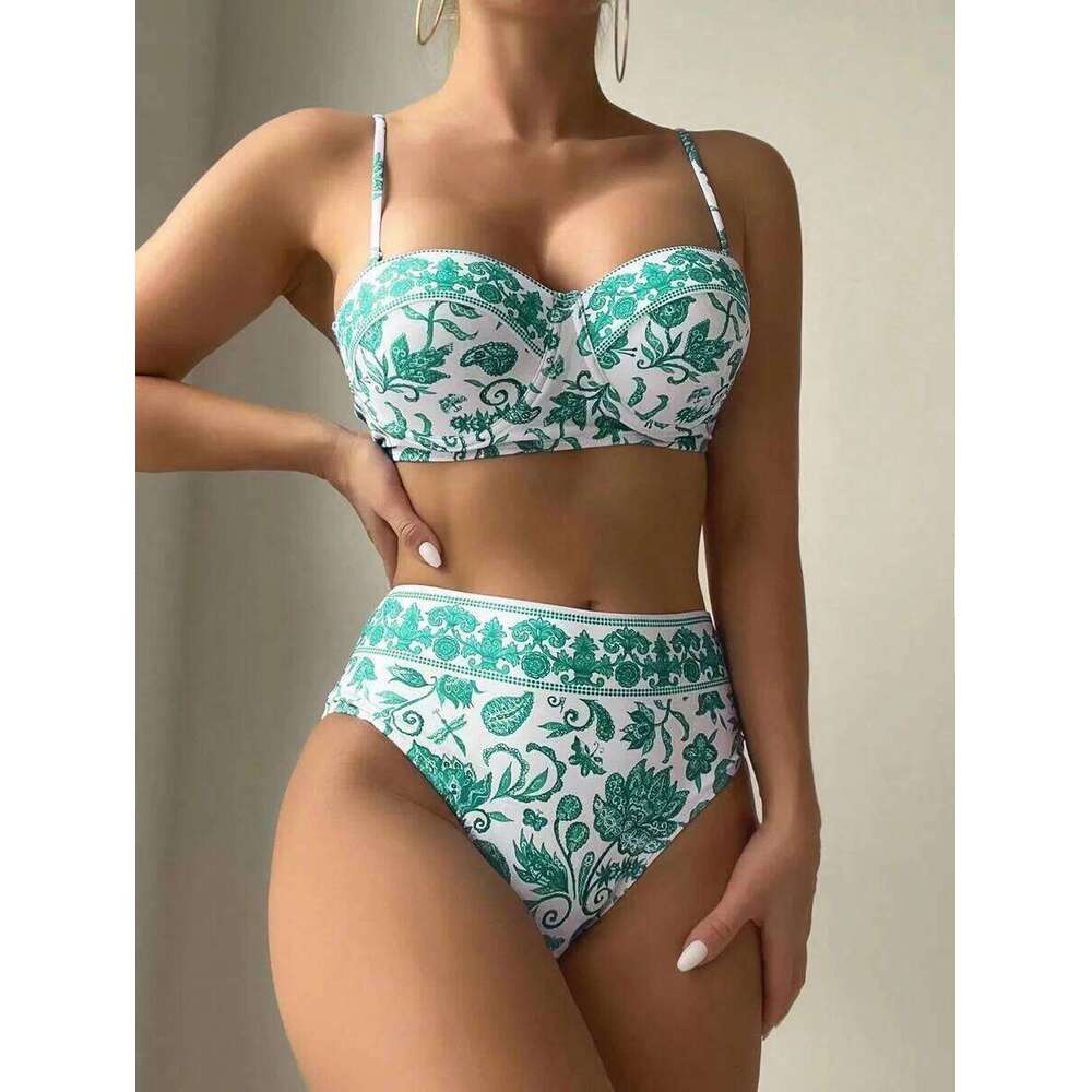 2025 High Waist Bikinis Women Print Push Up Swimsuit Floral Swimwear Female Bathers Bathing Swimming Suit Summer Beachwear C260207
