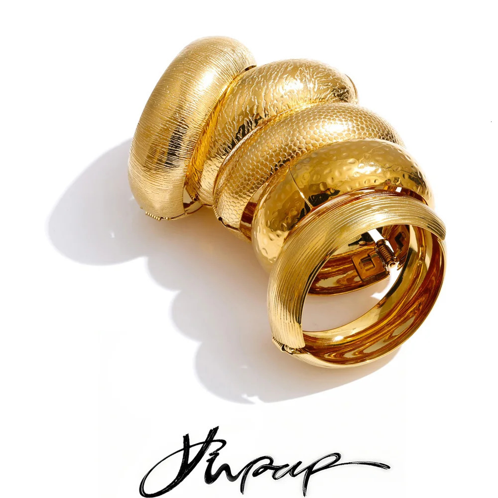 Yhpup 66mm Old Money Style Stainless Steel Hammer Metal Statement Bracelets Bangle Waterproof Vintage Minimalist Jewelry 260202