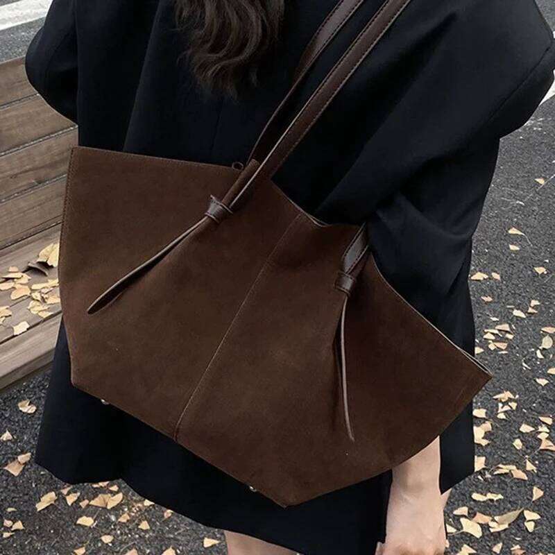 Light Luxury Designer Wing Frosted Suede Tote Bag Solid Color Versatile Large Capacity Women Storage Underarm Bags C260207