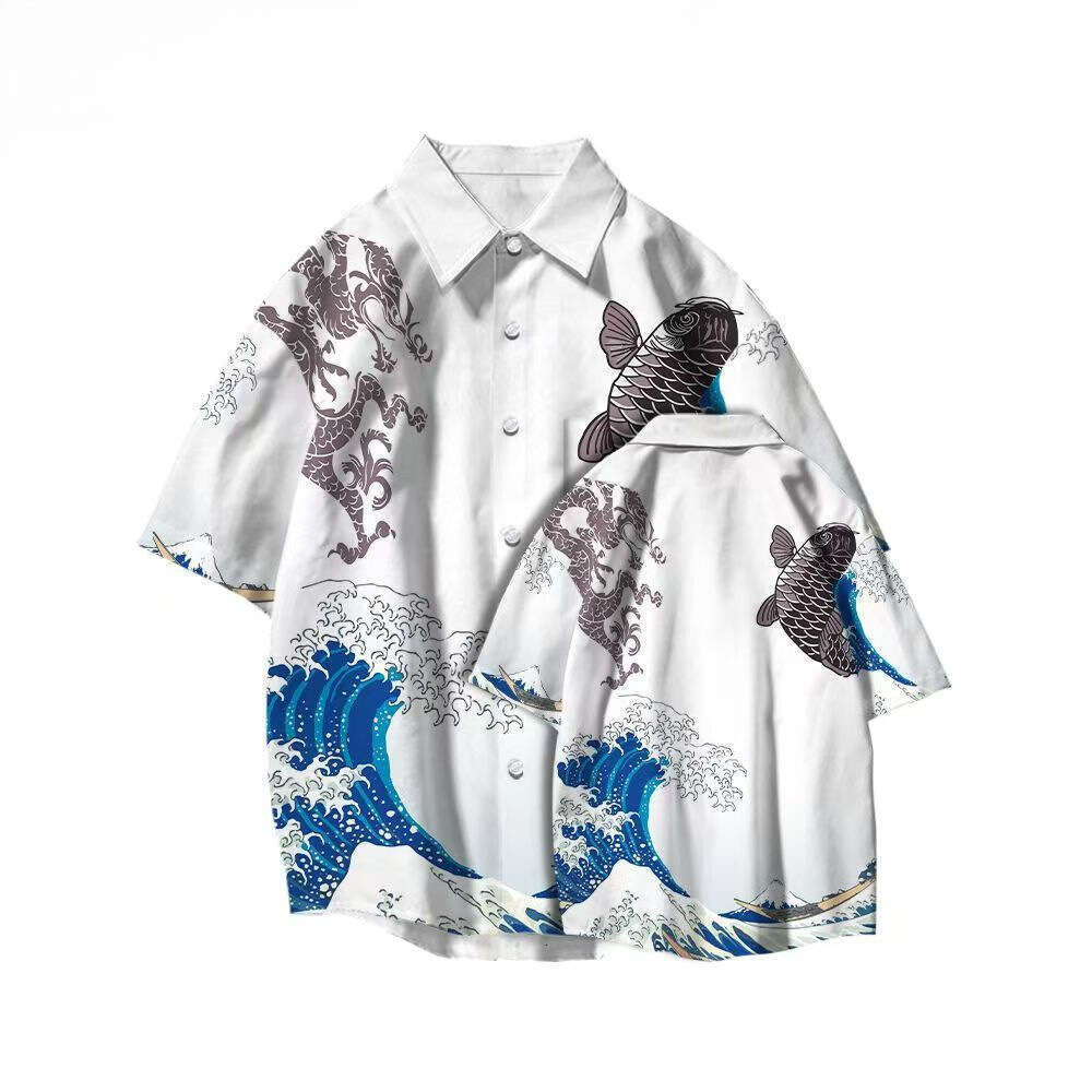 New Men's Clothing In Trend Style, Chinese Printed Short-Sleeve Summer Jacket, Loose-Fitting Shirt, Year Of The Dragon, Ethnic Style Luanyun