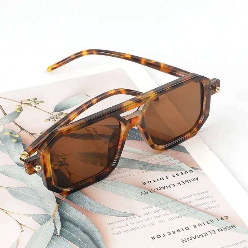 Vintage Square Sunglasses for Men Fashion 2024 Retro Double Bridge Male Sun Glasses Eyewear Trendy Brand Design Shades Y260207