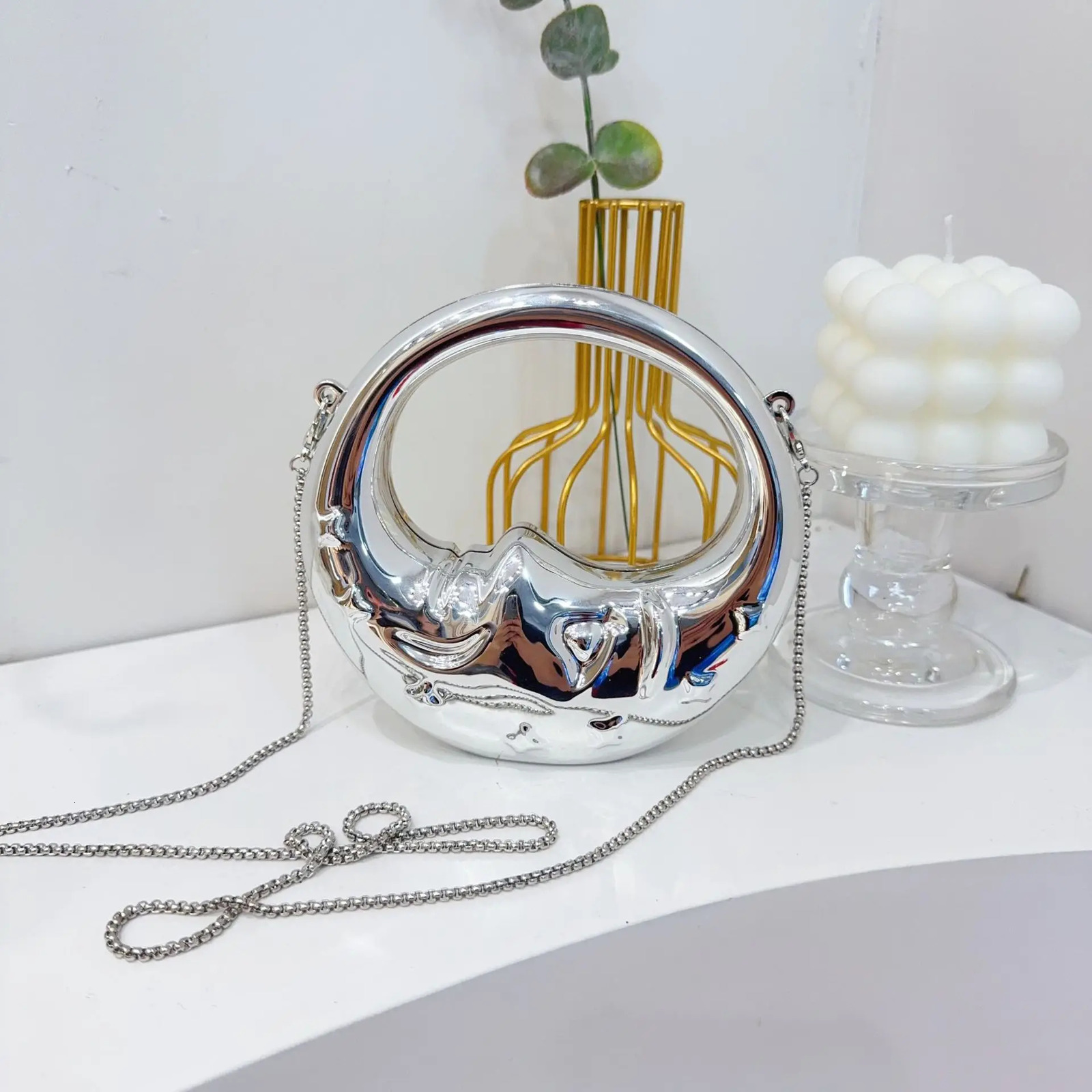 Mini Golden Evening Bag Purses and Handbags Shoulder Bags Funny Shape Party Wedding Acrylic Face Clutch Purse 260208