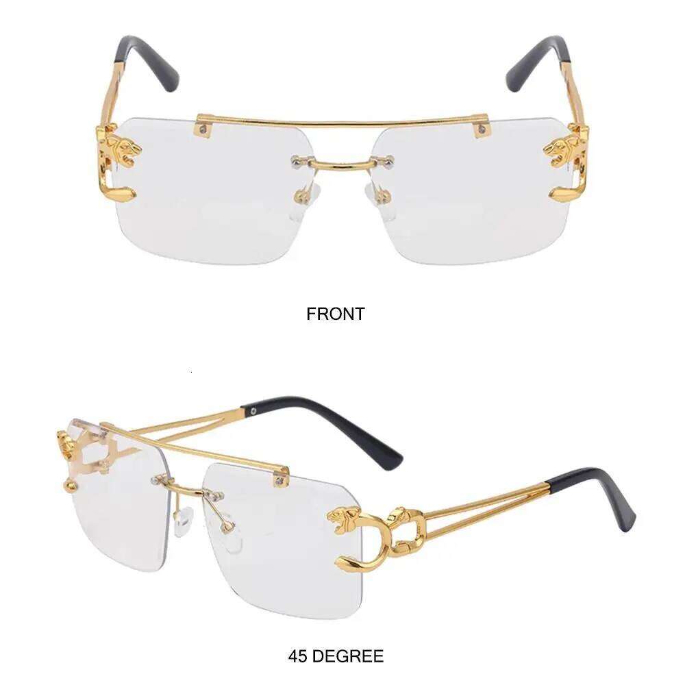 Frameless Shades UV400 Eyewear Cheetah Decoration Rimless Sunglasses for Women Men Metal Steampunk Sun Glasses Y260207