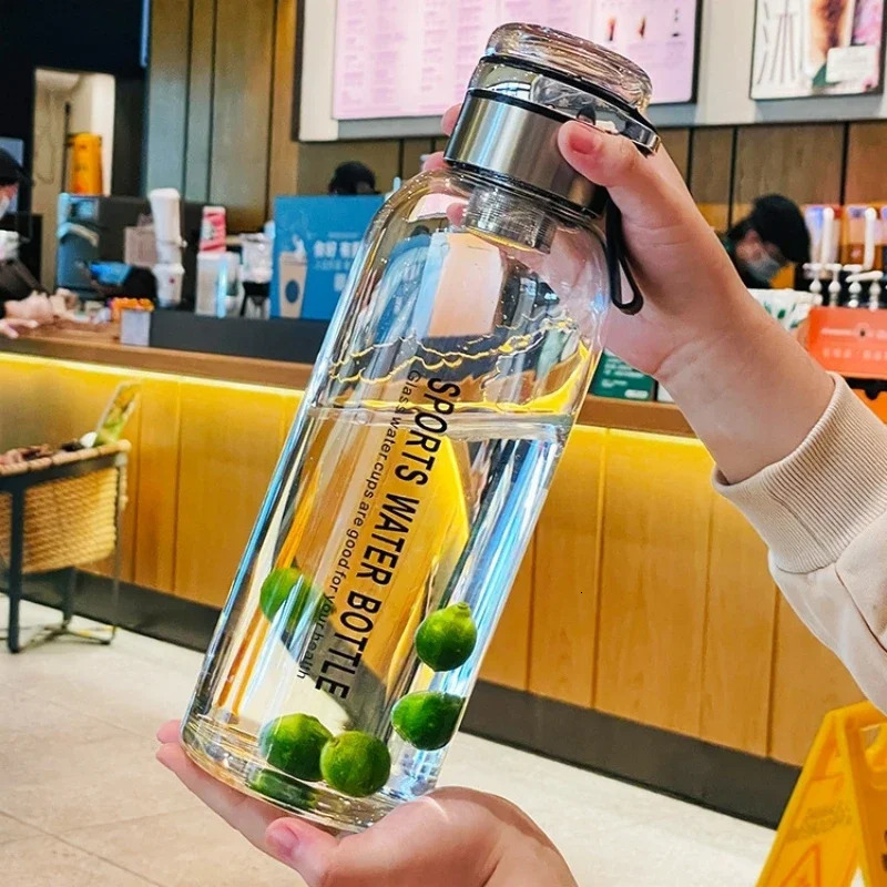 Large Capacity Glass Water Bottle Transparent Milk Juice Cup for Tour Outdoor Sports and Travel Leak Glass Bottle 260206