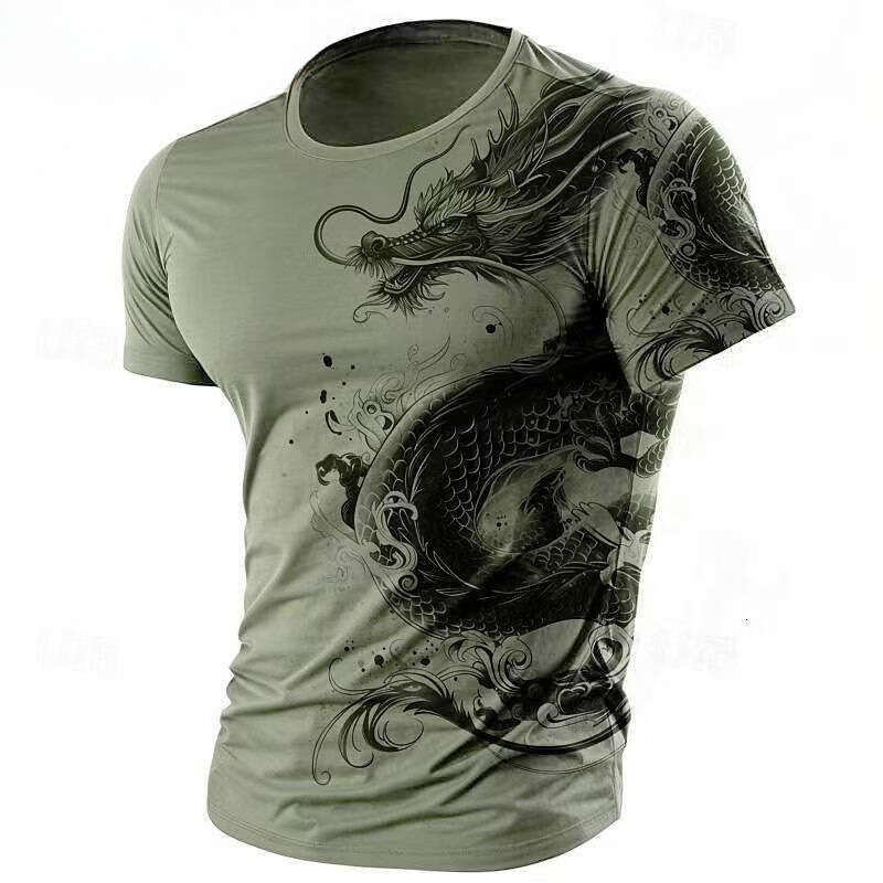 New 3D Chinese Pattern Casual Summer Fashion Printed Round Neck Men's Short Sleeve Loose Fit Luanyun