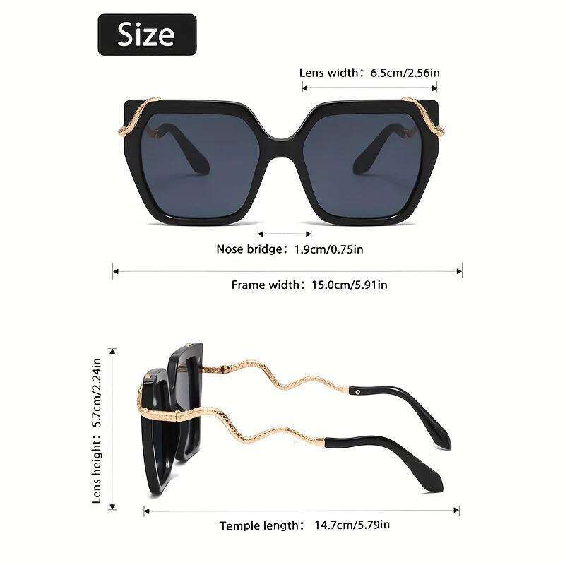 Women's Oversized Round Fashion Glasses with Snake-Shaped Metal Arms - Lightweight PC Frame, White & Golden Luxury Y260207