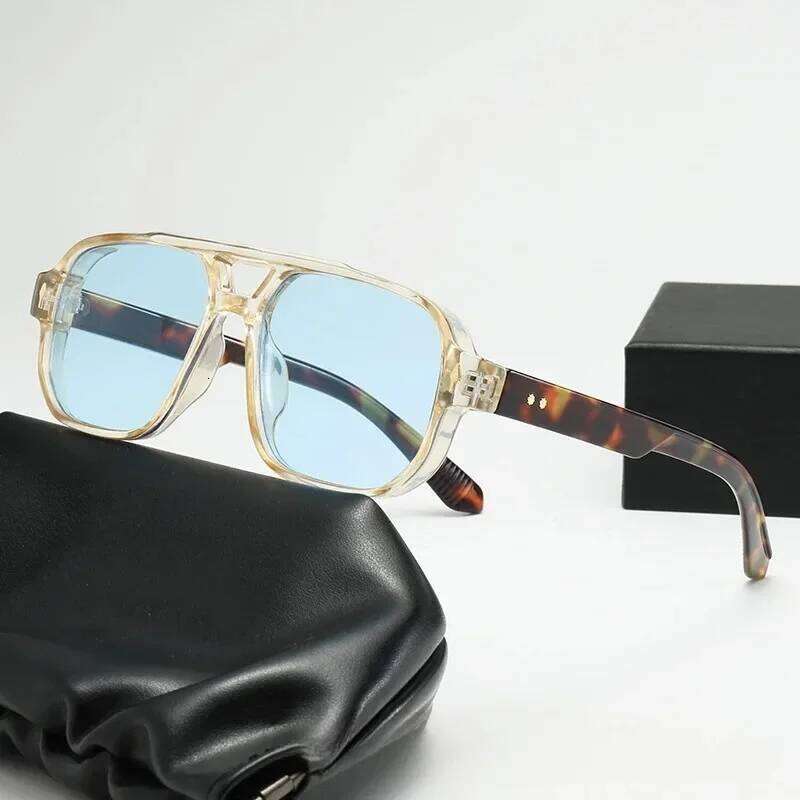 Retro Double Bridges Square Women Sunglasses Fashion Polarized Clear Ocean Lens Shades Men Rivets Punk Sun Glasses UV400 Y260207