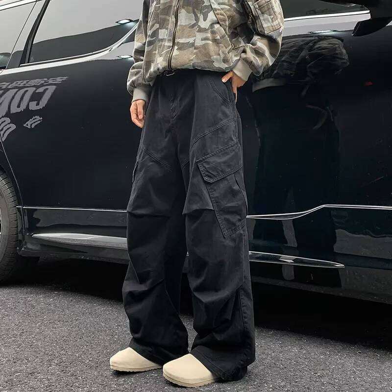 Spring Big Pocket Men's Cargo Japanese Y2k Harajuku Loose Straight Wide Leg Trousers Baggy Pants Man Hip Hop Sweatpants