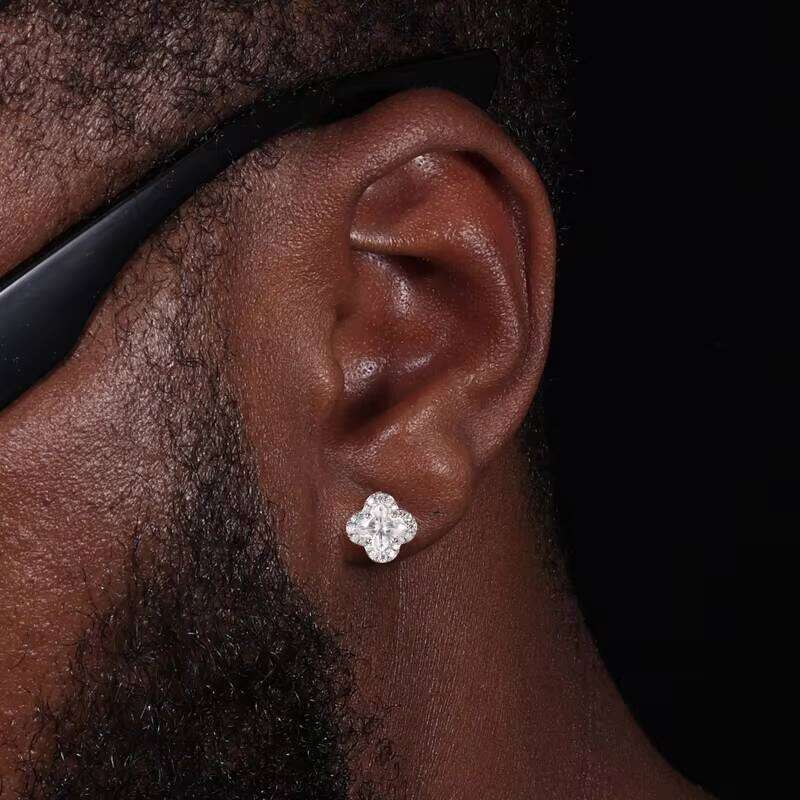 Fashion Rapper Jewelry Iced Out Flower Earings Gold Plate 925 Sterling Silver VVS Moissanite Diamond Stud Earrings For Gift