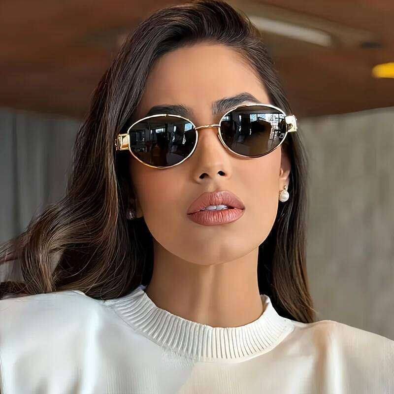 Vintage Oval for Women Men New in Trendy Sunglasses Metal Frame Sun Glasses Classic Shades Y260207