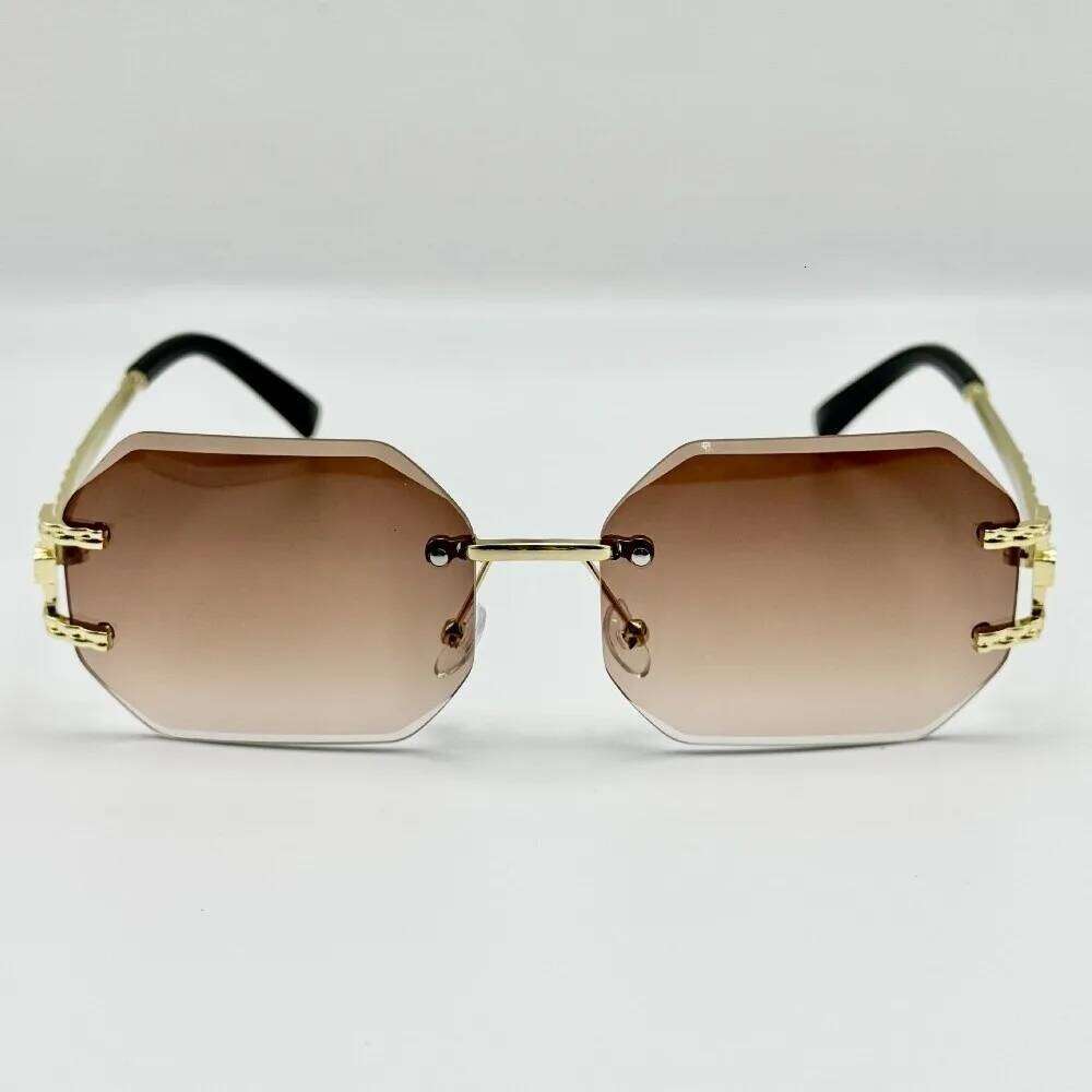 Vintage Rimless Hip Hop Style PC Frame Polygon Design UV400 Protection Geometric Sunglasses Unisex Y260207
