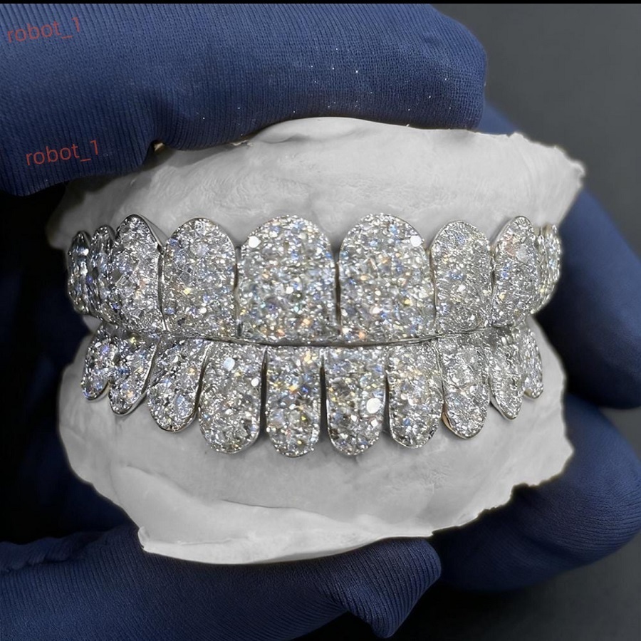 Stylish White Gold Moissanite Diamond Grillz with Vivid Sparkle High End Design and Polished Shine Jewelry