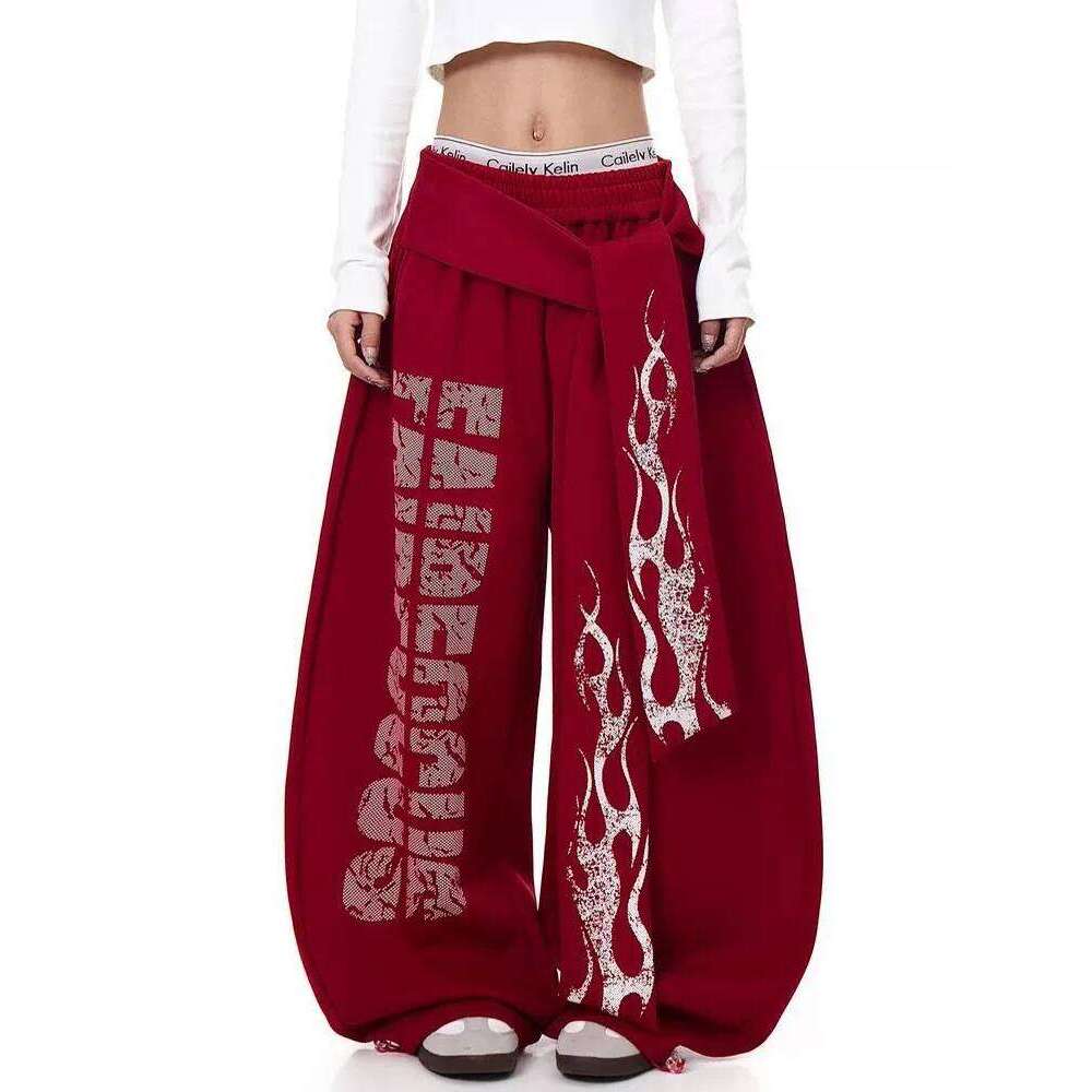 Belt Y2K Sweatpants Women Harajuku American Hip Hop Loose Wide Leg Pant Bf High Waist Vintage Spring Casual Trousers New
