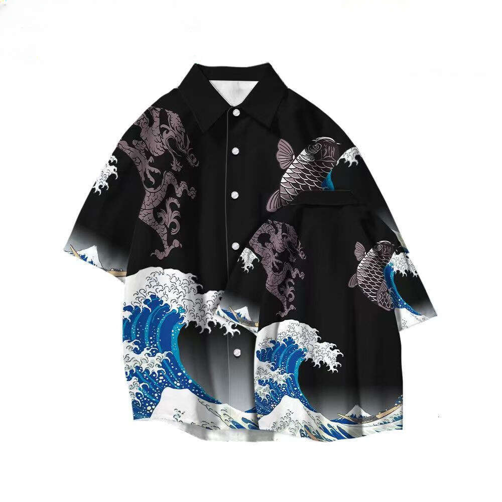 New Men's Clothing In Trend Style, Chinese Printed Short-Sleeve Summer Jacket, Loose-Fitting Shirt, Year Of The Dragon, Ethnic Style Luanyun