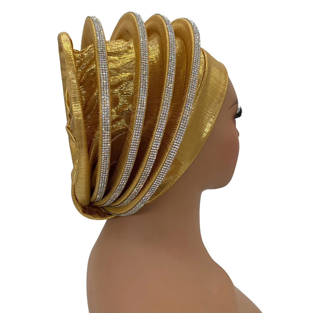 Diamonds Spiral Beret Turban for Women Afrcian Lady Head Wraps Female Berets Turban Nigeria Headpiece Wedding Party Gele 260205