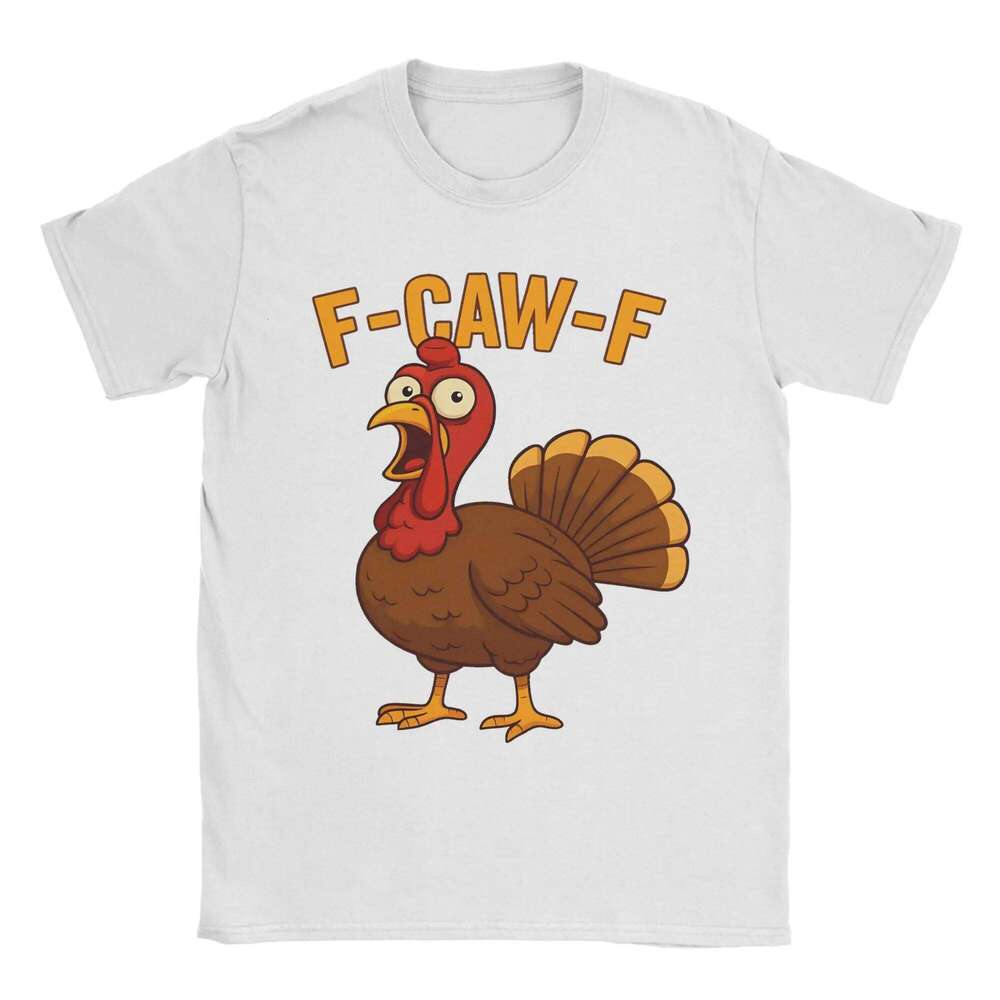 Funny Turkey F-Caw-F Humorous Quotes Meme Men's Cotton Summer Retro Round Neck Hippie T-shirt Oversized Cheap C260207