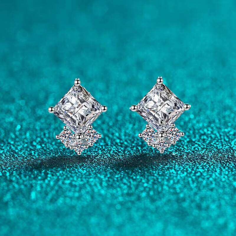 Jewelry 5.5Mm 1Carat Princess Cut Square Vvs Moissanite Earrings 925 Sterling Silver Stud Earring For Women