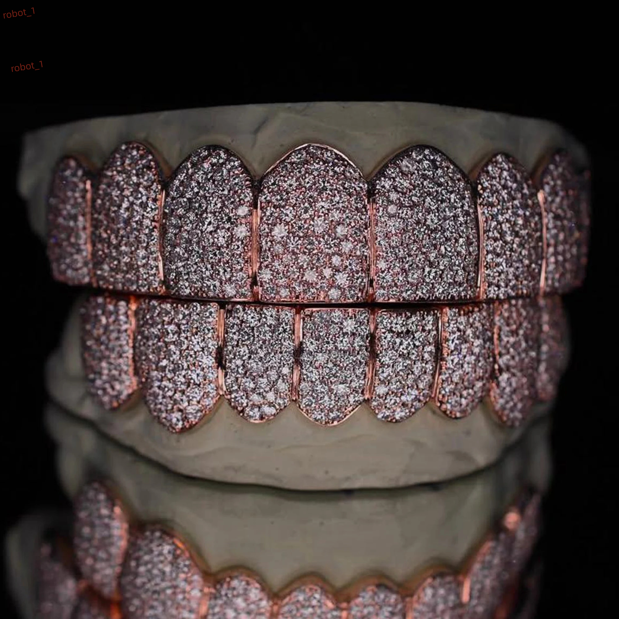 Top Quality 8x8Grillz 10k Solid Gold Teeth Grill Diamond with Fancy Style Vvs Moissanite Diamond Grillz Out Teeth Grillz for Men