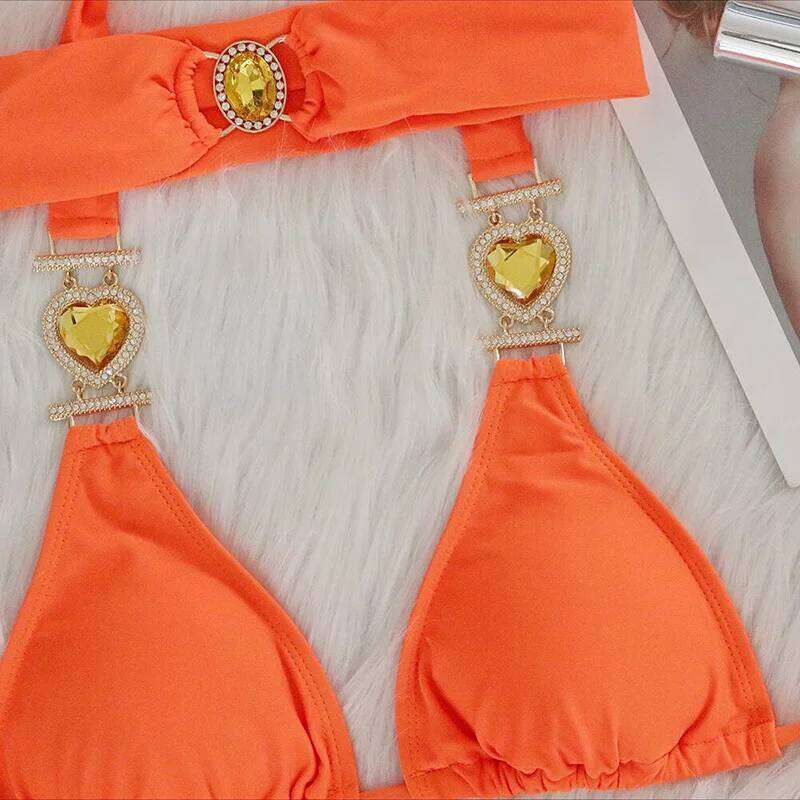 Sexy Rhinestones Bikinis Swimsuits With Headband Women Swimwear Female Push Up Bikini Beach Swim Wear Bathing Suits Pool Bather C260207
