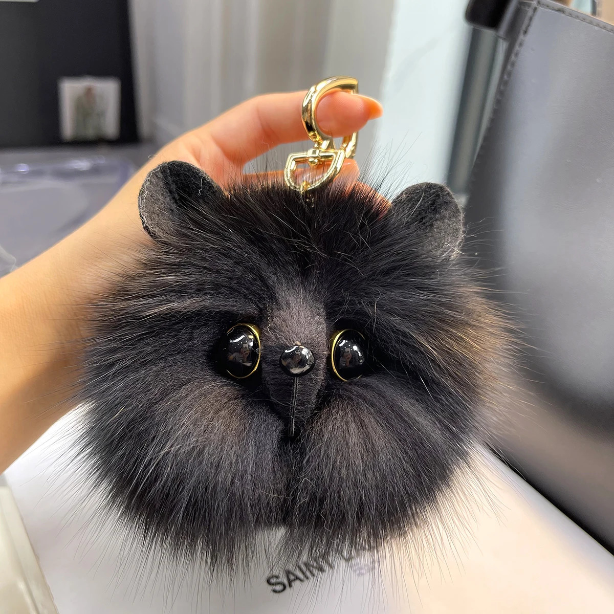 Real Fox Fur Keychain Natural Plush Pom-Pom Ball Womens Bag Pendant Car Key Ring Metal Pendant Cute Cat Girl Gift 260107
