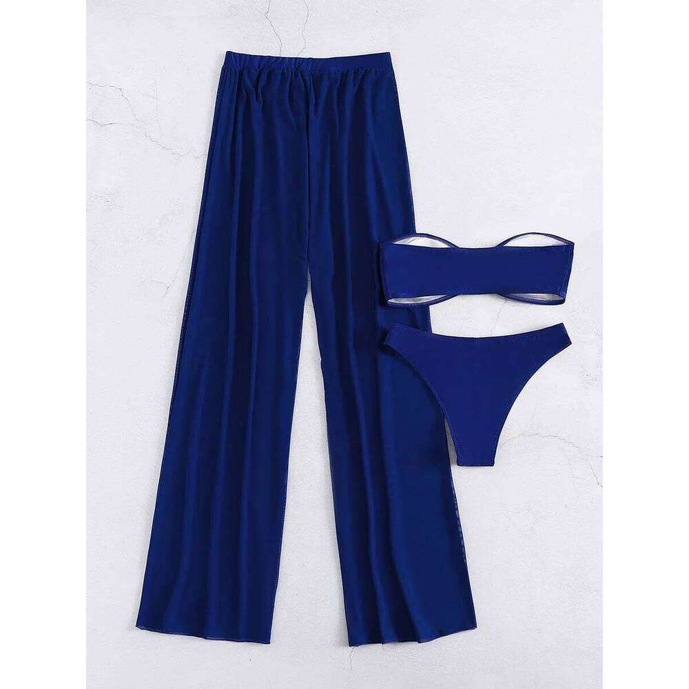 3 Pieces U Wired Bandeau Bikini 2025 Sexy Swimsuit Women & Beach Pants Swimwear Female Beachwear Bathers Bathing Swimming Suit C260207