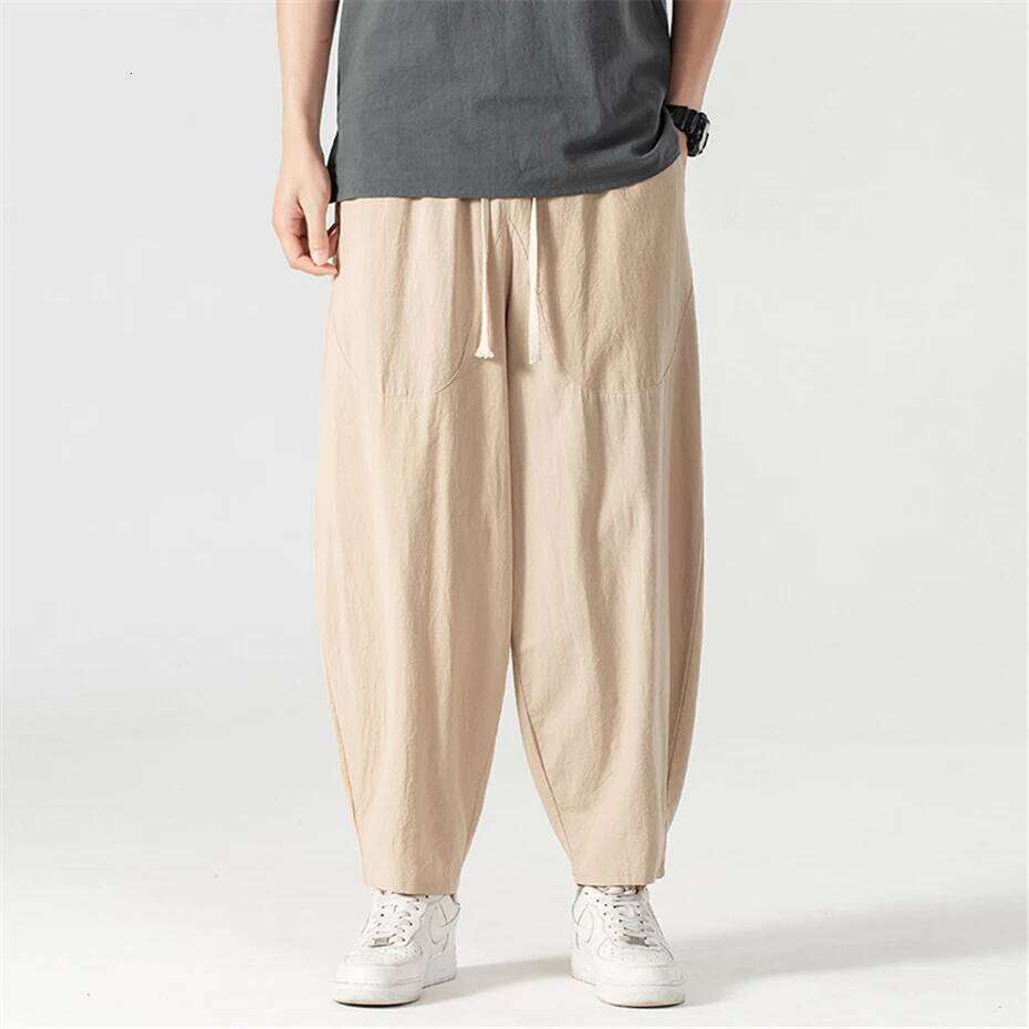 Linen Men Baggy Plus Summer Ankle-length Pants Male Solid Color Bottom Big Size 9XL