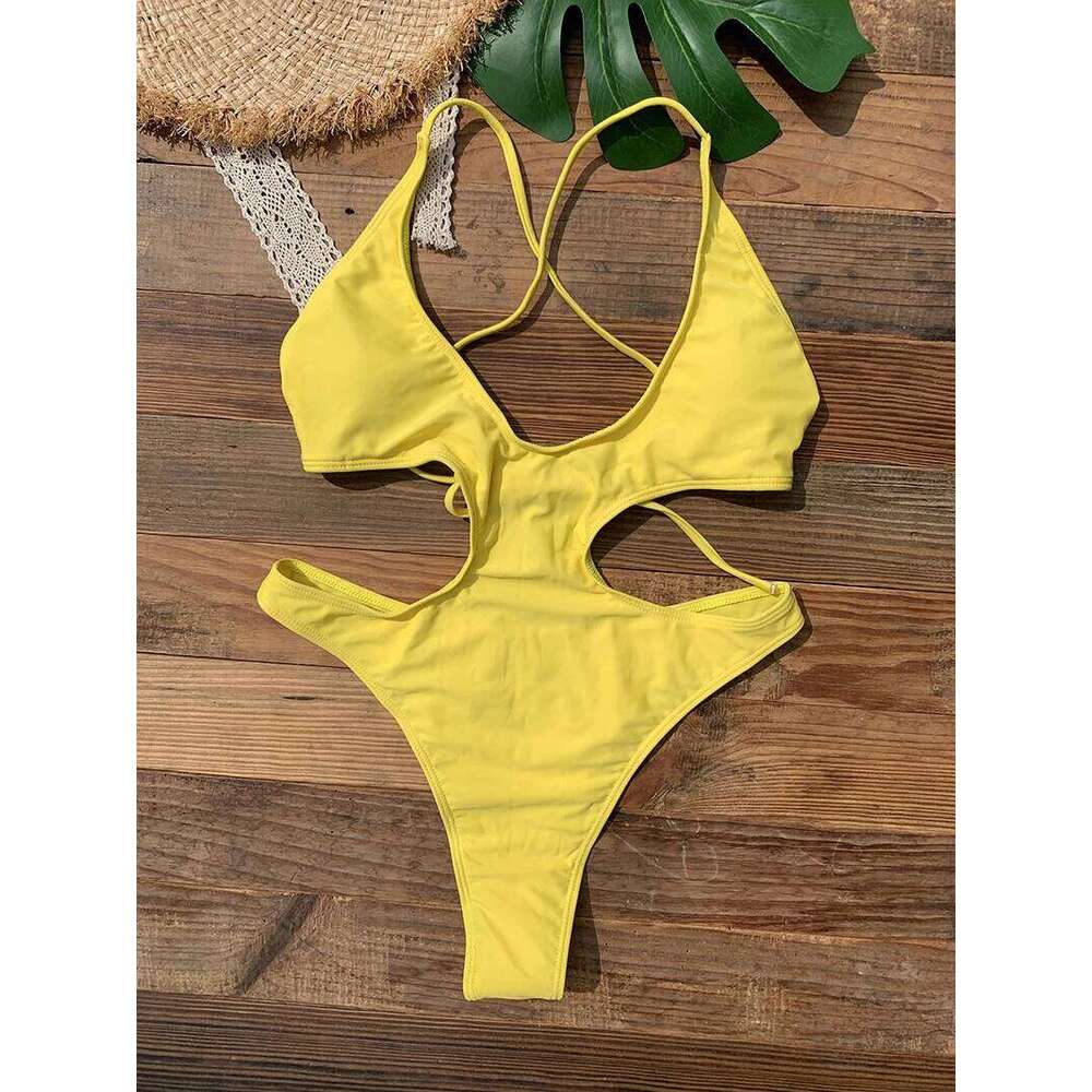 Sexy Cut Out One Piece Swimsuit for Women 2023 New Backless Mini Monokini Swimwear Women's Bathing High Leg Whole Swim Suit C260207