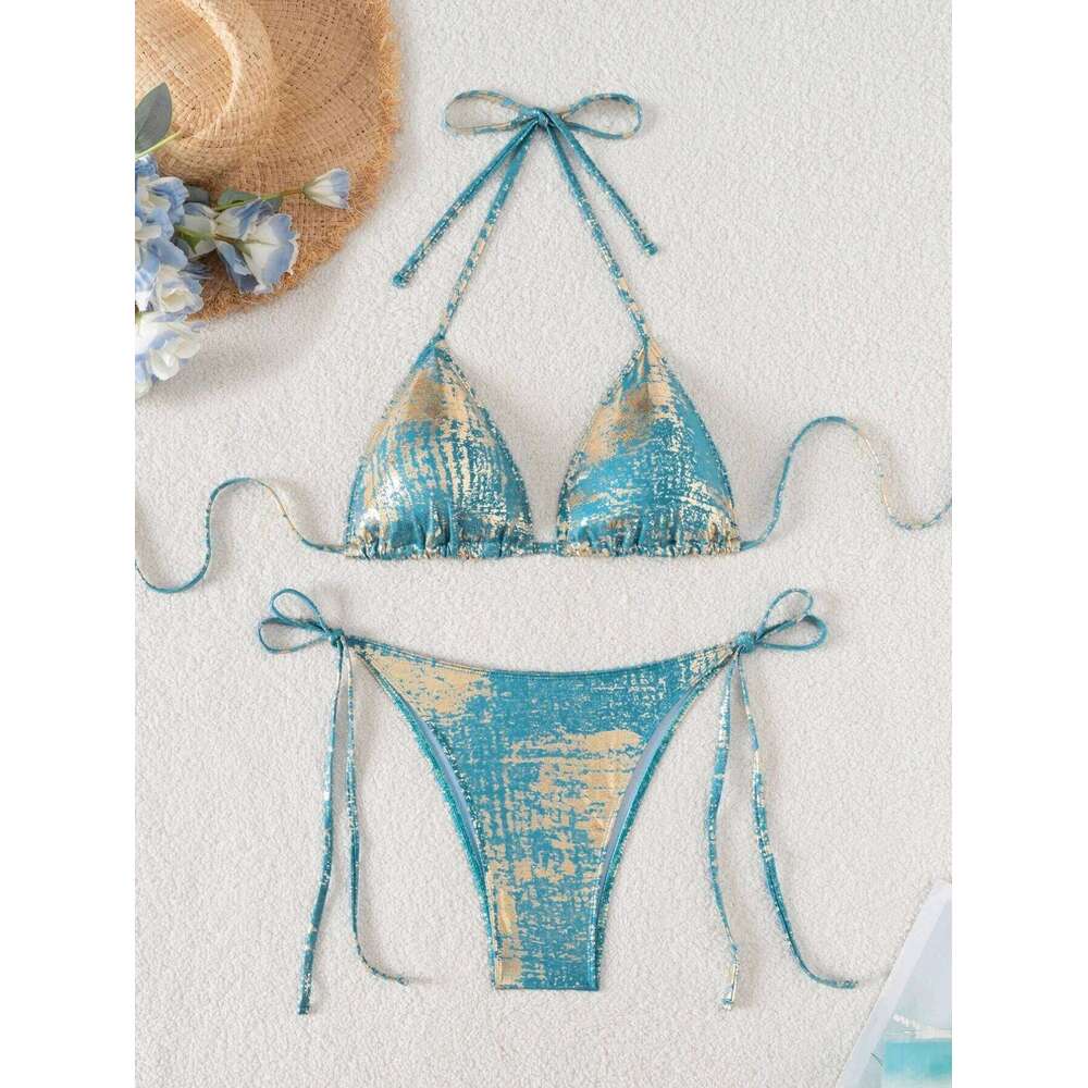 DEKA Sexy Gold Halter Bikinis Sets Lace-Up Triangle Tie Side Bikini Swimsuit Women Swimwear Brazilian Female Bathing Suits C260207