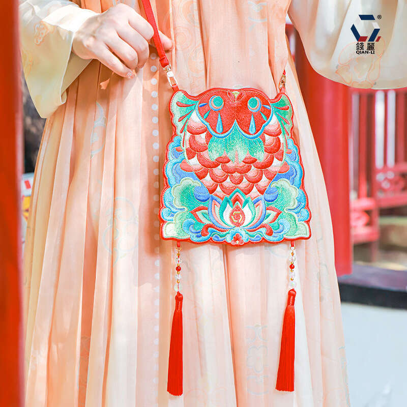Ancient Style Crossbody Embroidered Goldfish Bag Irregular Koi Hanfu Accessories Wholesale Evergwish