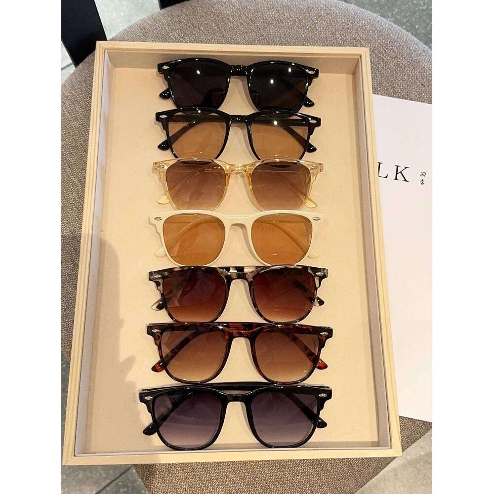 7Pcs Fashionable Round Frame Glasses Set with Rice Nail Decoration, Perfect for Party, Holiday Gift, Unisex Y260207