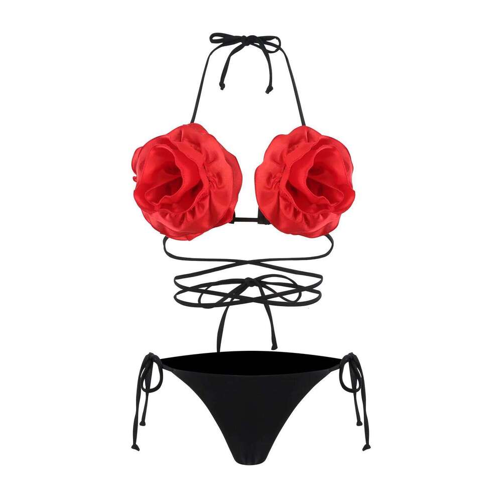 sexy 3D flower micro mini bikinis sets triangle two pieces padded thong swimwear female bathing suit biquini C260207
