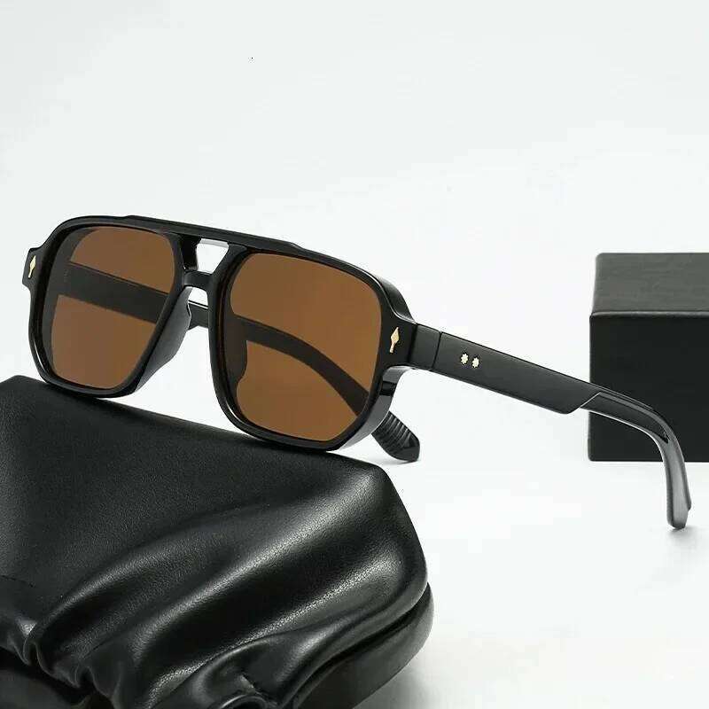 Retro Double Bridges Square Women Sunglasses Fashion Polarized Clear Ocean Lens Shades Men Rivets Punk Sun Glasses UV400 Y260207