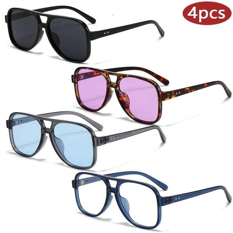 1/4pcs Double Bridge Vintage Sunglasses Retro Classic Square UV Protection Driving Brand Big Shades Women Eyewear Y260207