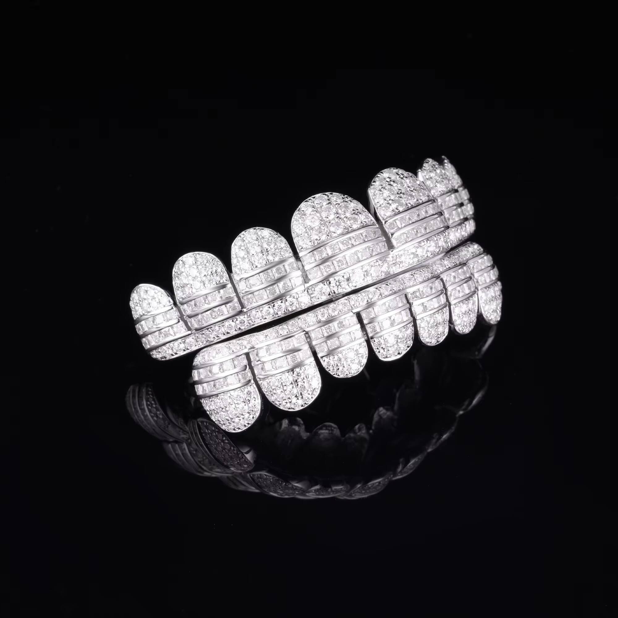 Fashion Jewelry Custom Grillz Vvs Moissanite Teeth Grillz With Round Baguette Brilliant Cut Hip Hop Diamond Grillz