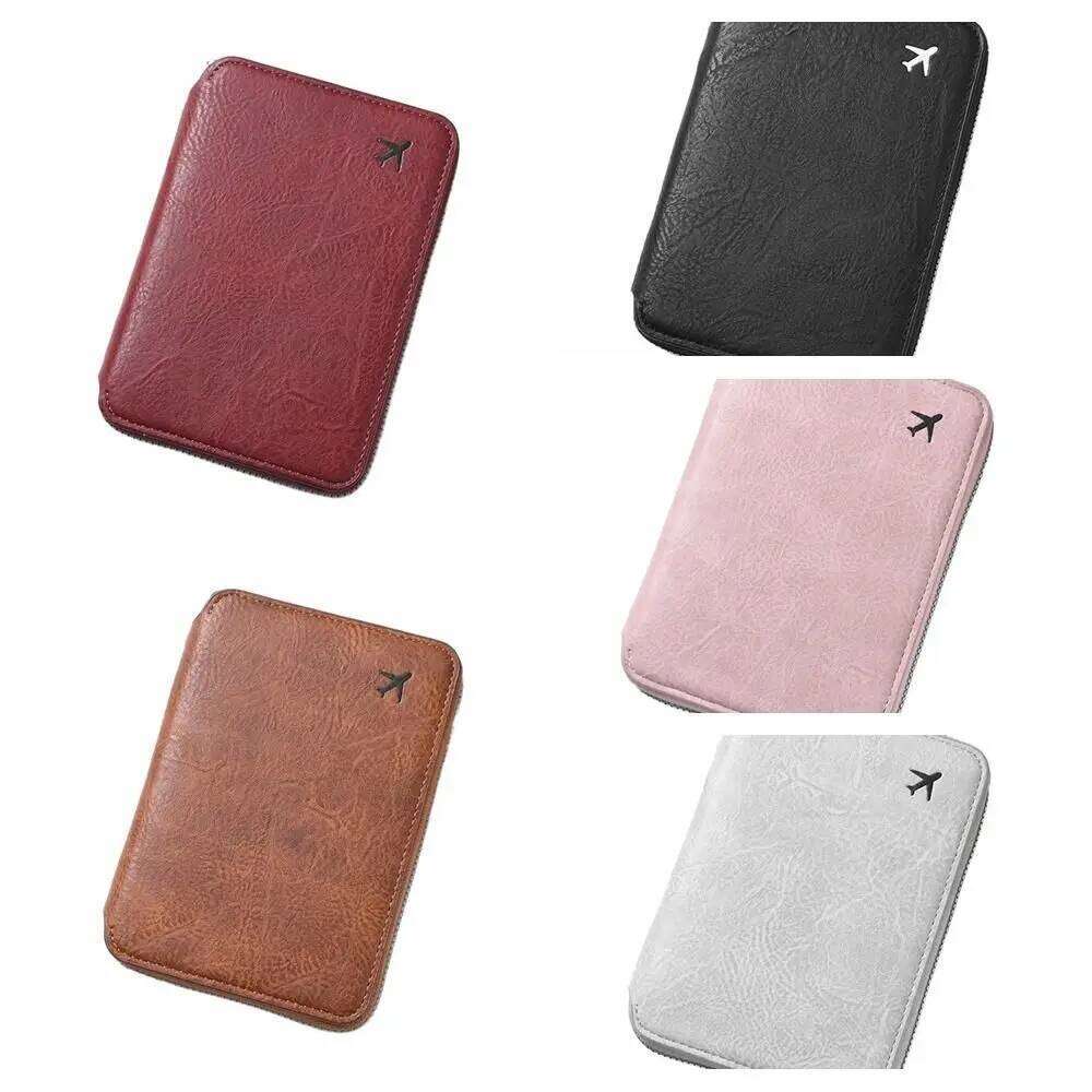 Solid Color PU Bag Airplane Check-in RFID Anti-theft Clip Passport Cover Card Holder Travel Wallet Men Y260206