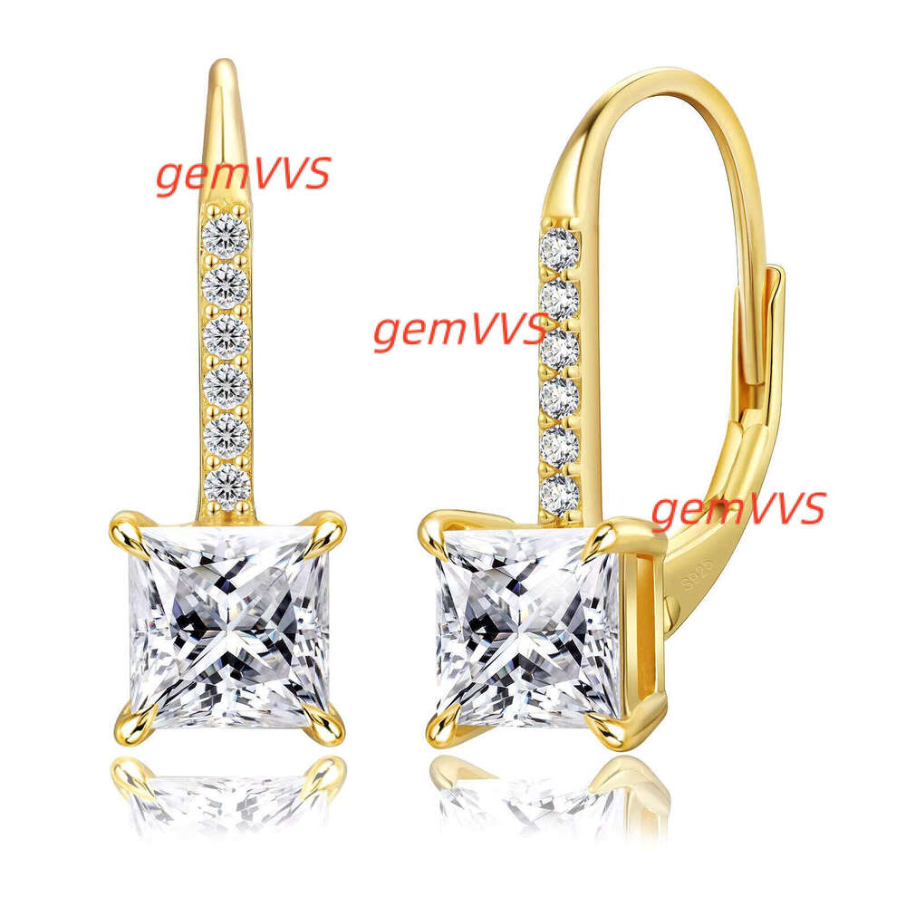 Princess Cut Moissanite Dangle 14K Gold Plated 925 Silver 1.2Ct/2.0Ct VVS Lab Diamond French Leverback Drop Earring For Women