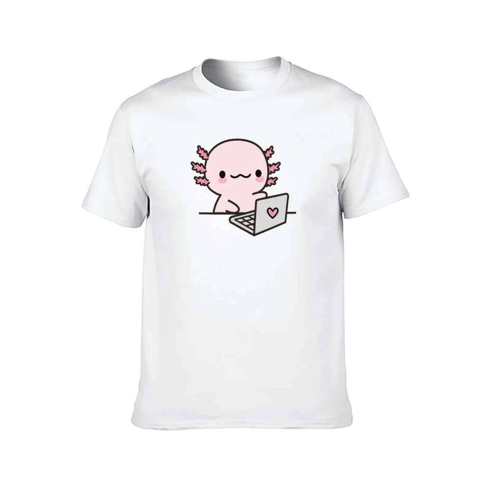Axolotl working on the computer for t shirt man plain T-Shirt C260207